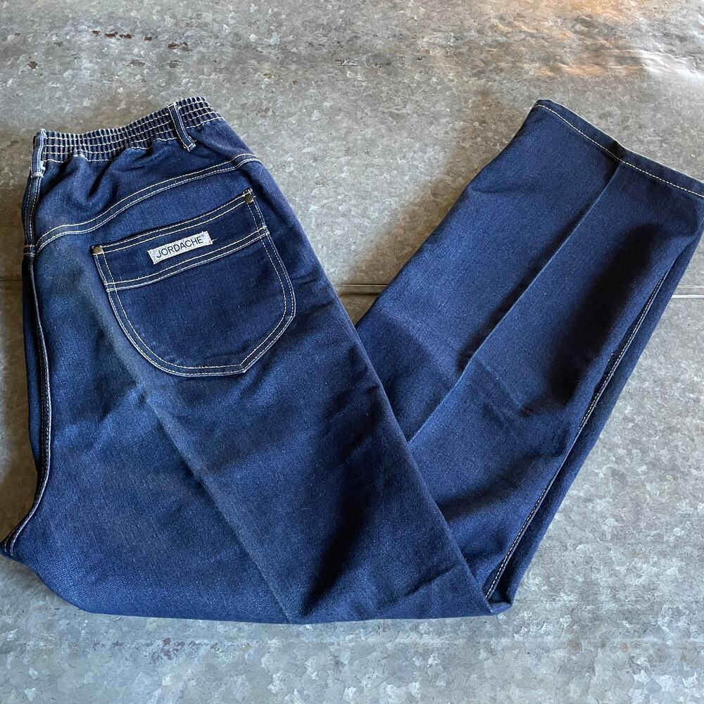 Vintage Jordache High Rise Mom Jeans 30 Dark Denim Elastic Western Retro 80s 90s
